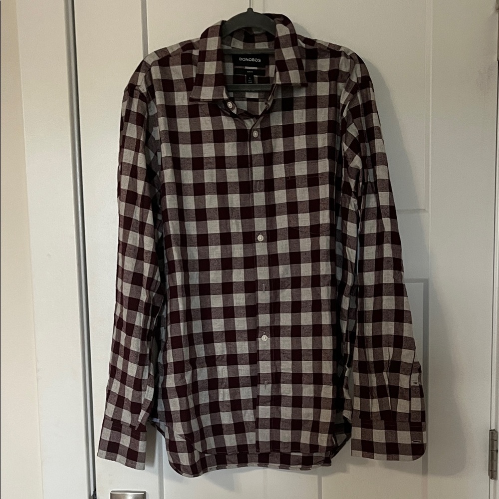 Bonobos Maroon and White Plaid Shirt